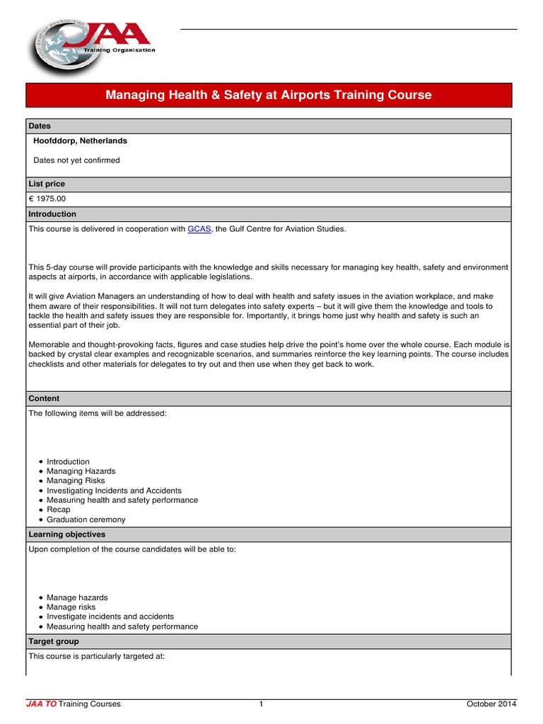 Airport Health & Safety Training Course | PDF | Occupational Safety And ...