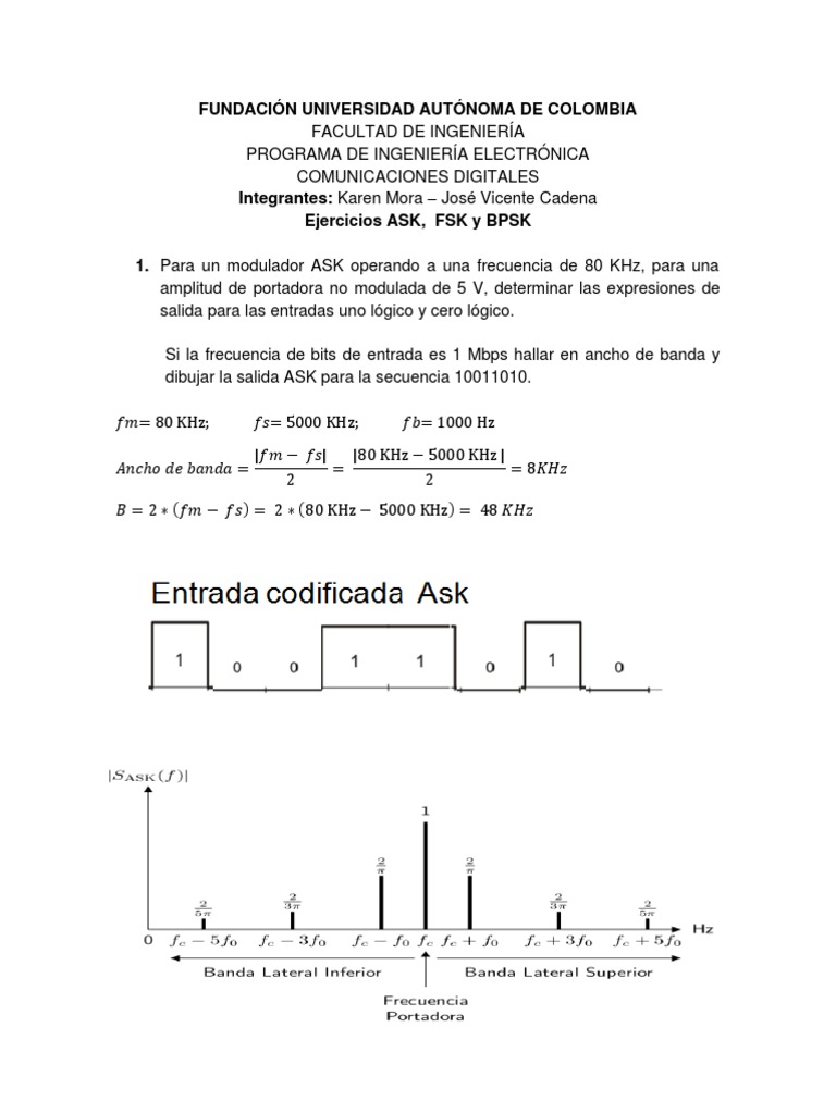 Ejercicios de Modulación ASK, FSK y BPSK | PDF | Telefonía | Ingenieria ...