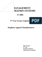 Management Information Systems: Stephens Apparel Manufacturers