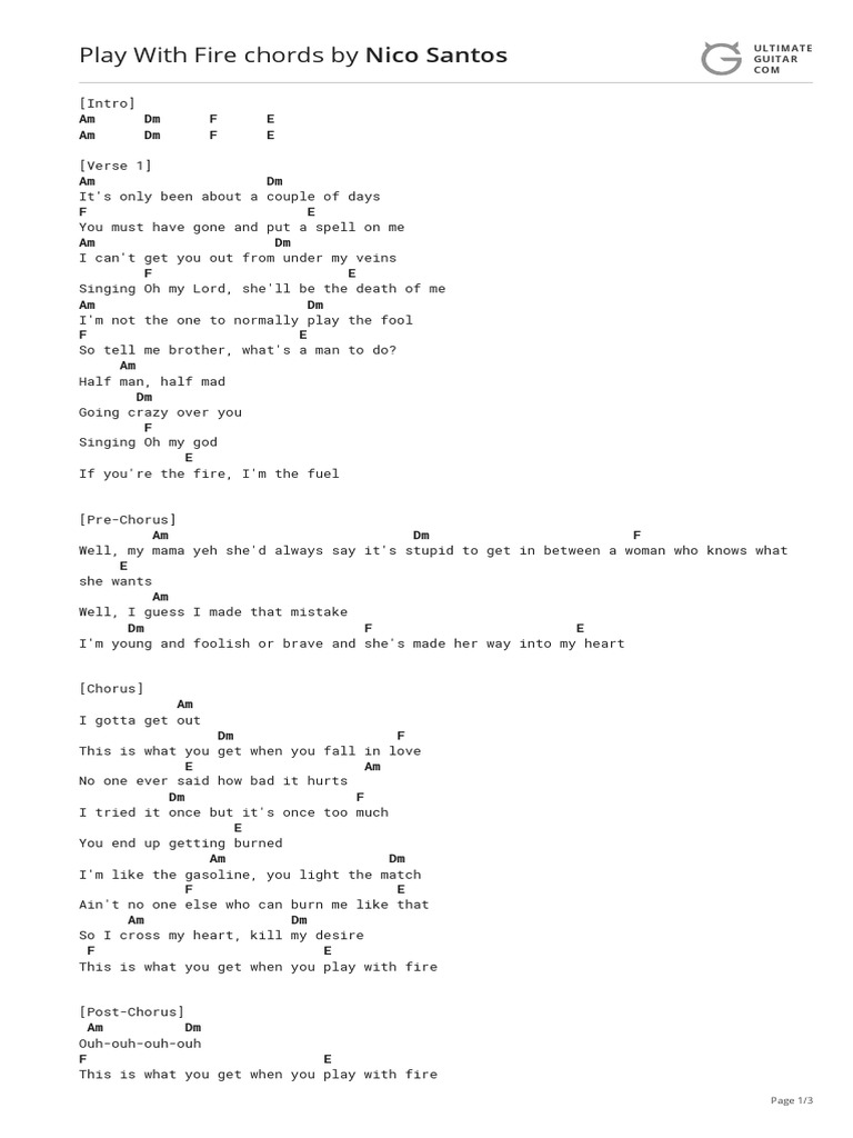 Play With Fire Chords By Nico Santostabs Pdf Song Structure
