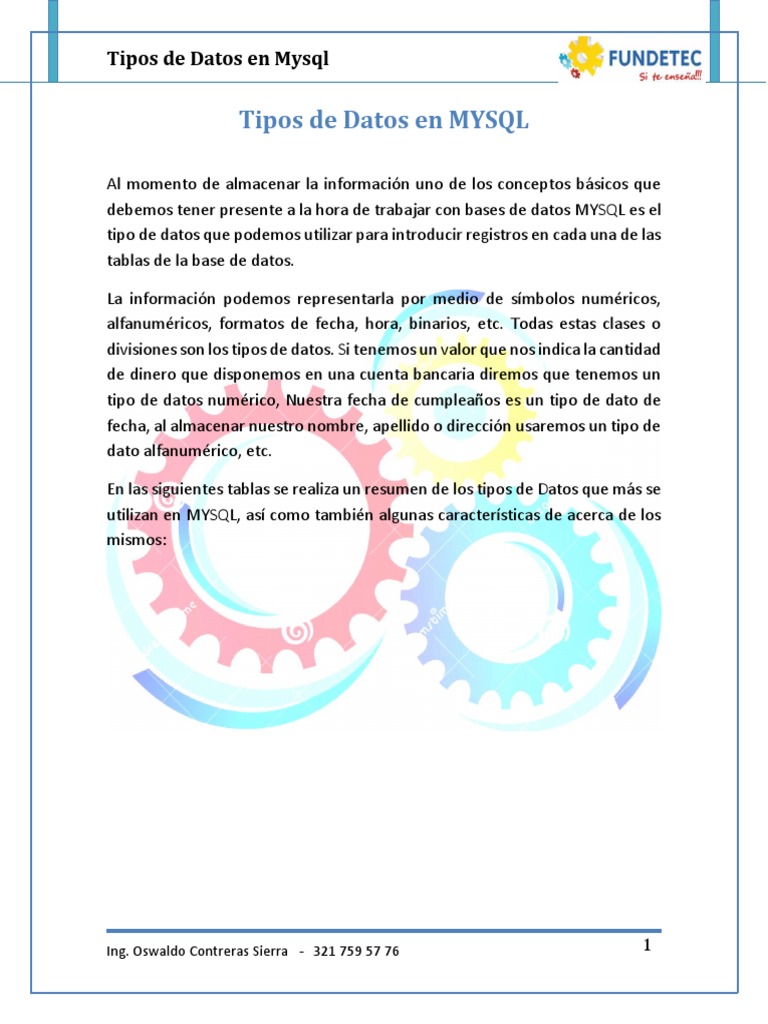 Tipos de Datos en MySQL Explicados | PDF