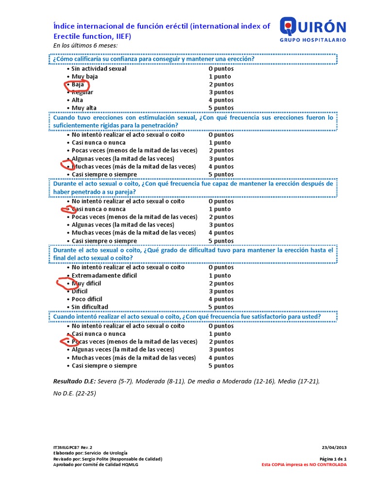 Evaluación de Función Eréctil IIEF-5 | PDF | Relaciones sexuales ...