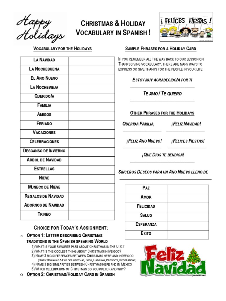 Holiday Vocabulary & Christmas Celebrations in Spanish Speaking World