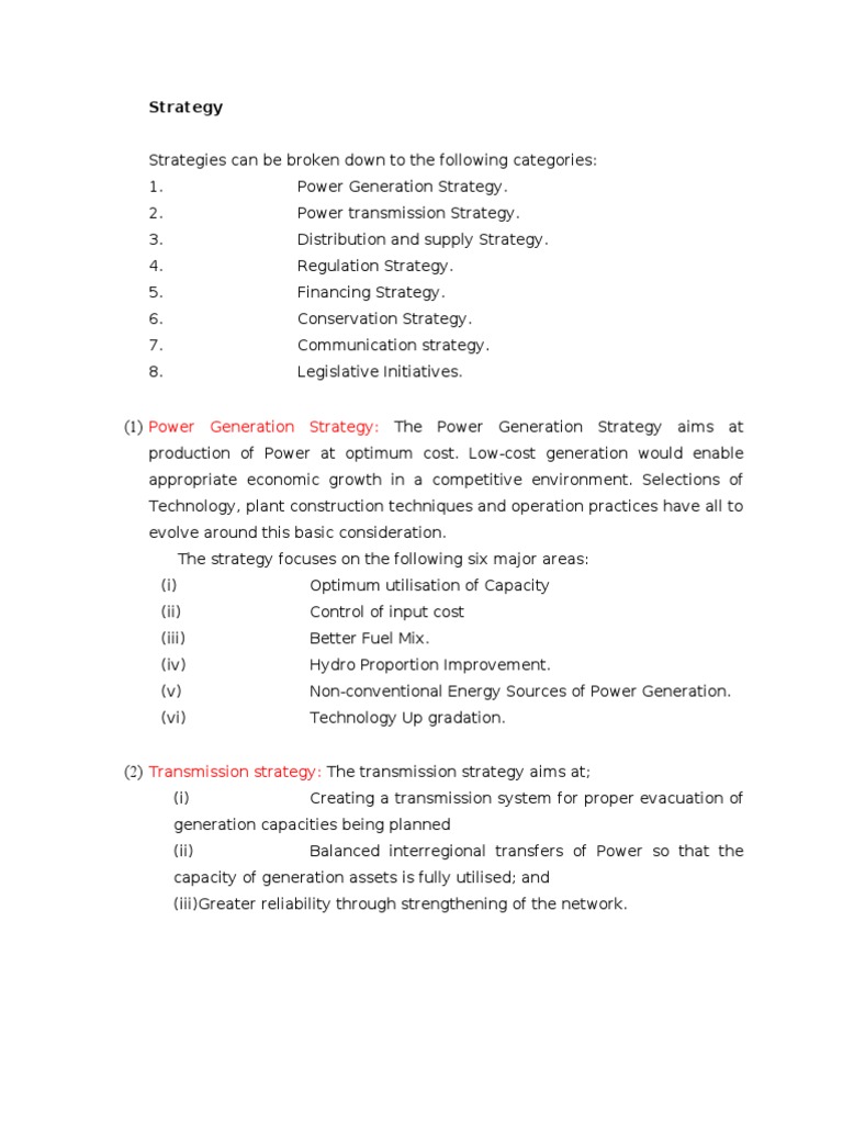 Power Strategy | PDF | Electricity Generation | Electric Power Transmission