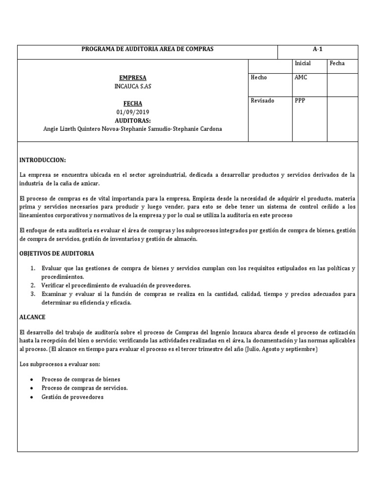 Programa de Auditoria Area de Compras Final | PDF | Auditoría | Calidad ...