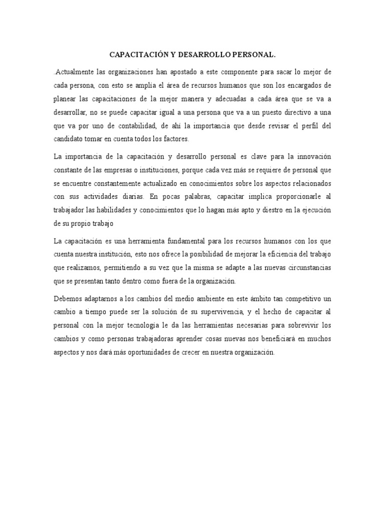 Capacitación y Desarrollo del Personal | PDF
