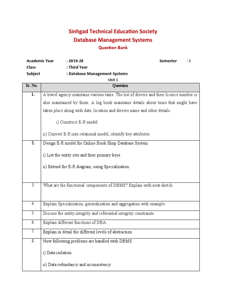 Questions Dbms Relational Database Relational Model