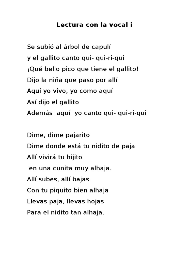 Lectura Con La Vocal I | PDF
