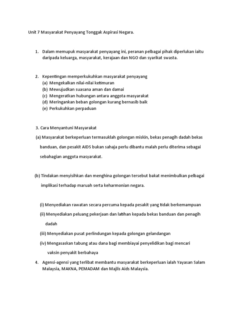 Unit 7 Masyarakat Penyayang Tonggak Aspirasi Negara Pdf