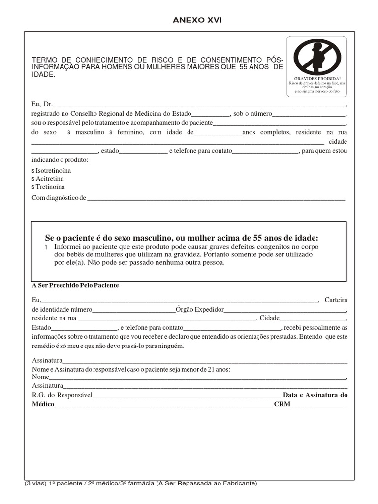 Termo de consentimento informado para tratamento com isotretinoína ...