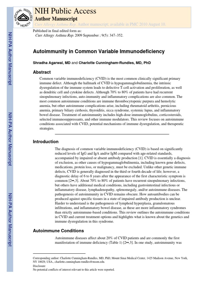 Autoimmunity in Common Variable Immunodeficiency | PDF | Autoimmunity ...