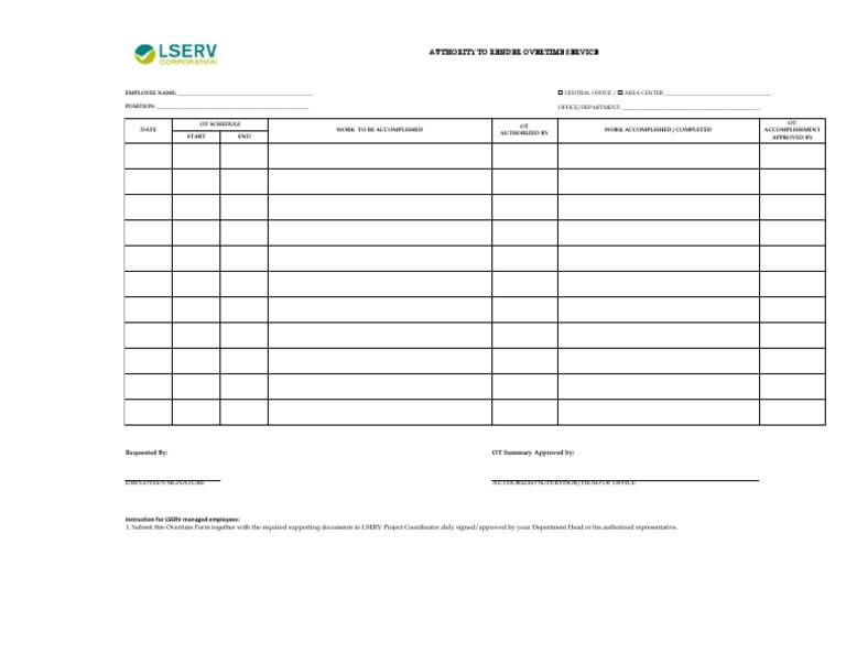 Overtime Form Template for Employees | PDF