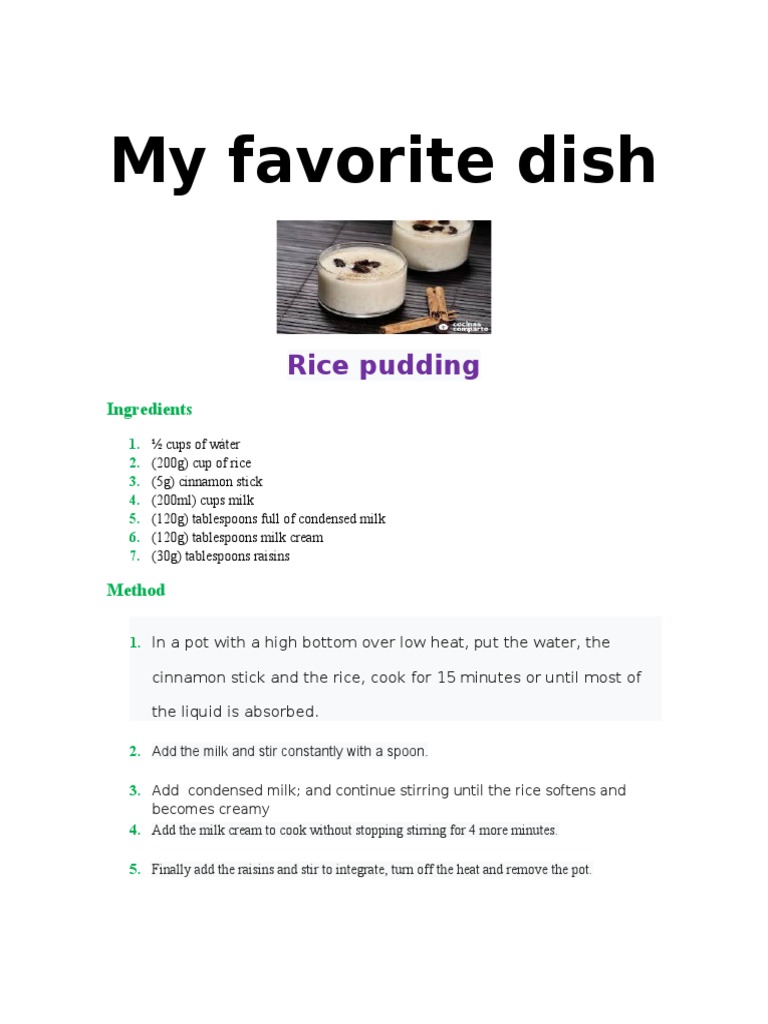 My Favorite Dish: Rice Pudding | PDF