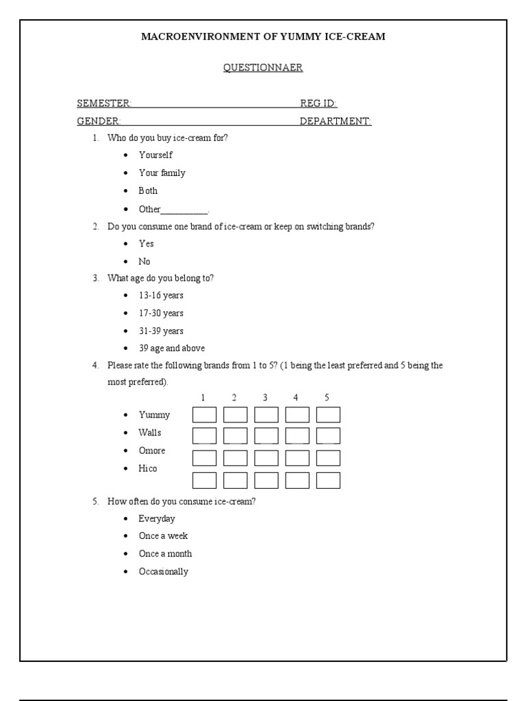 Questionnaire Final Ice Cream Brand
