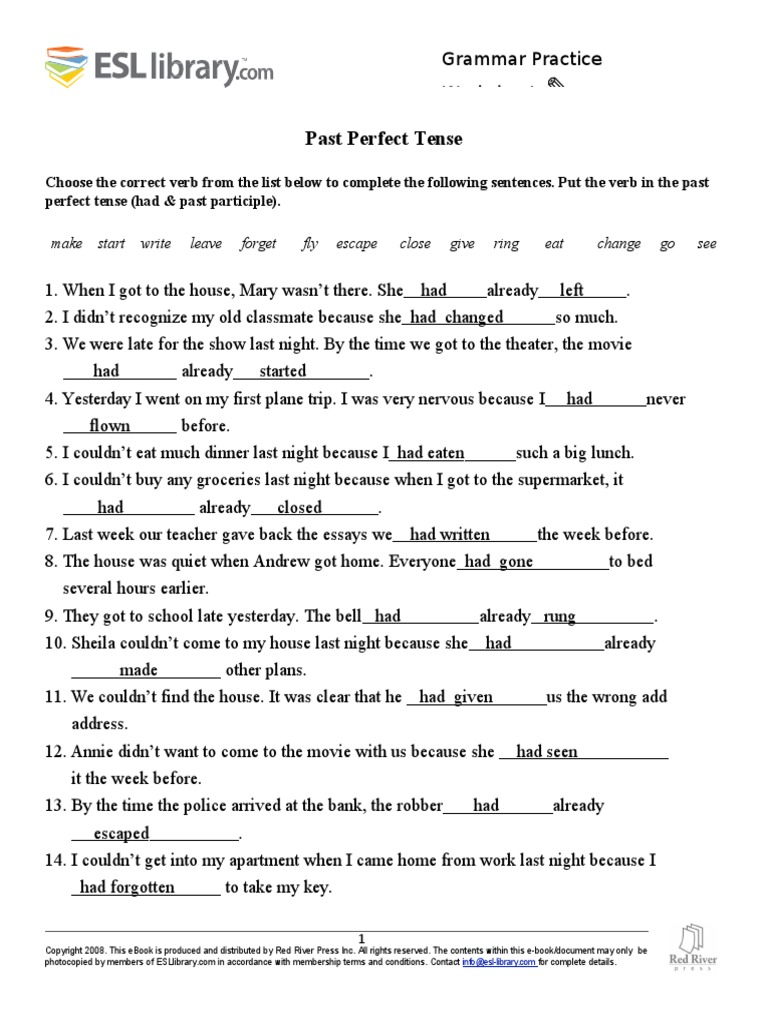 Past Perfect Tense | PDF | Perfect (Grammar) | Linguistic Typology
