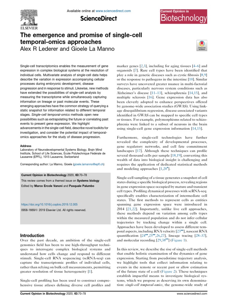 Advances in Single-Cell Temporal-Omics | PDF | Gene Expression | Organisms