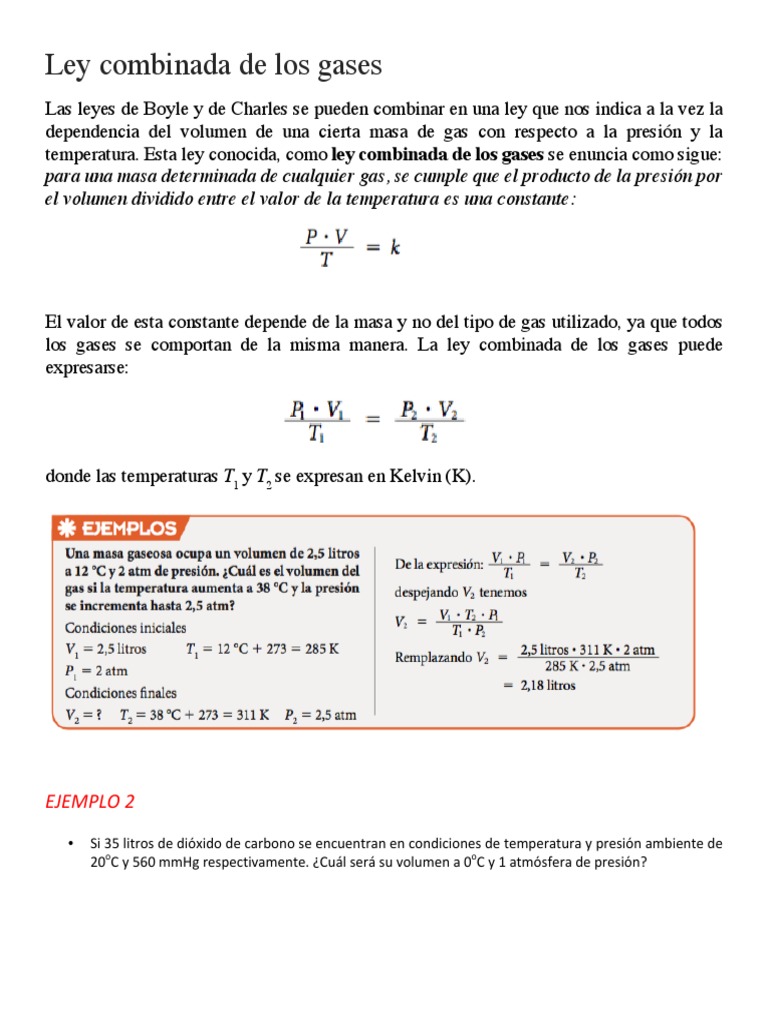 Ley Combinada de Los Gases | PDF | Gases | Fases de la materia