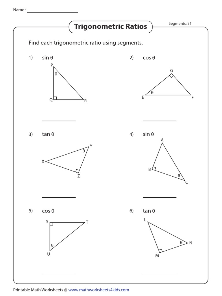 Trigonometry - Primary Trigonometric Ratios - Segments All  PDF Intended For Trigonometric Ratios Worksheet Answers