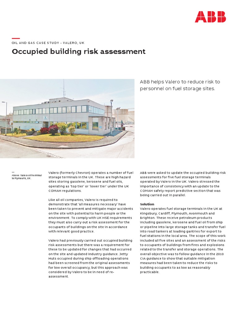 Occupied Building Risk Assessment Abb Helps Valero To Reduce Risk To Personnel On Fuel Storage Sites Hazards Emergency Management