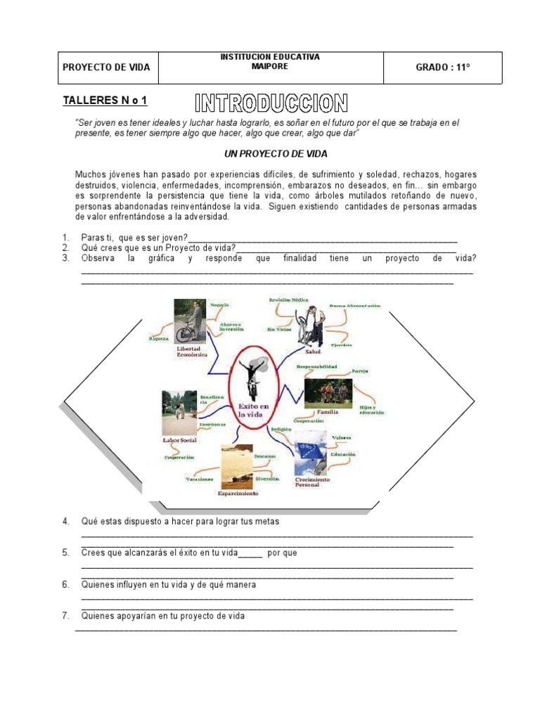 Taller de Proyecto de Vida Grado 11 | PDF | Vida | Conceptos psicologicos