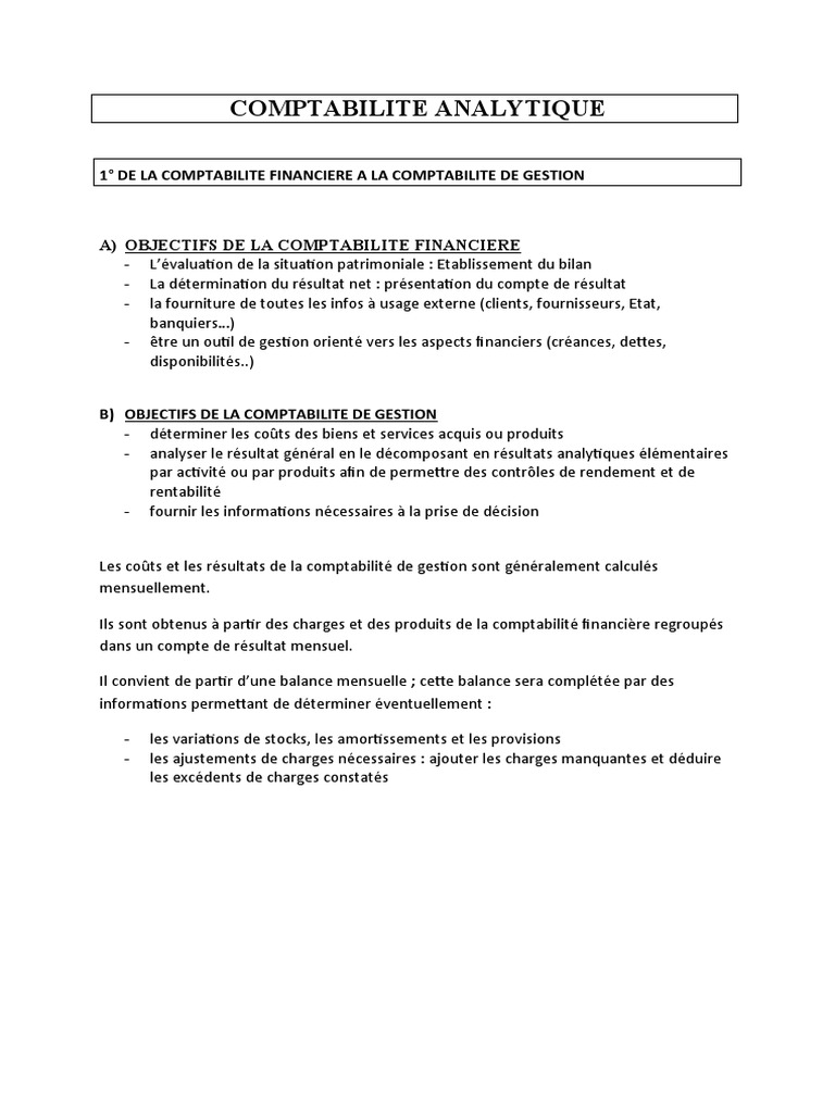 Introduction à la comptabilité analytique | PDF | Comptabilité ...