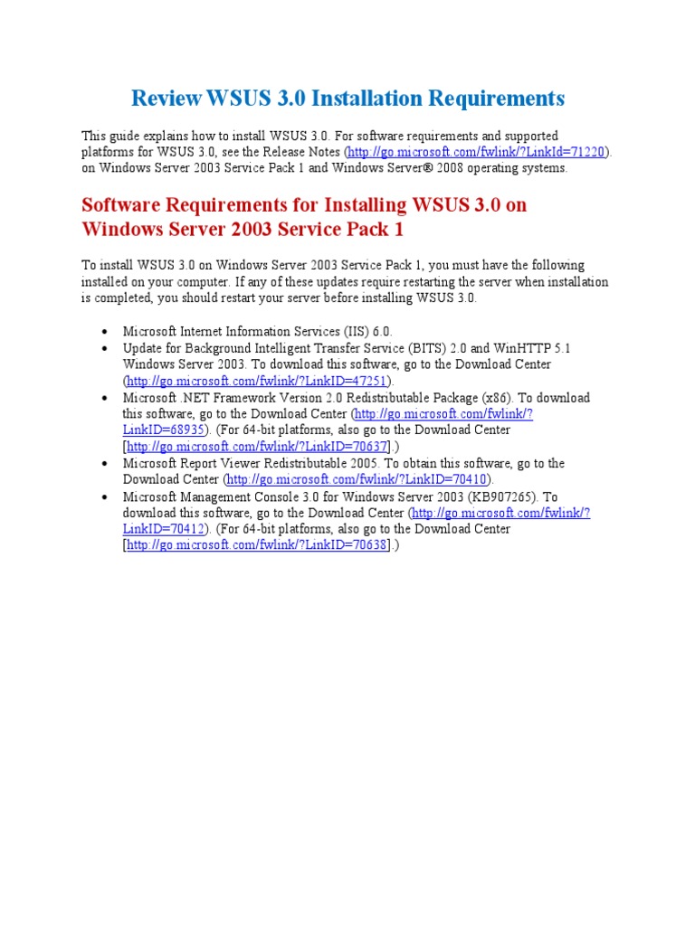 WSUS 3.0 Installation Requirements | PDF | Microsoft Windows | Windows ...