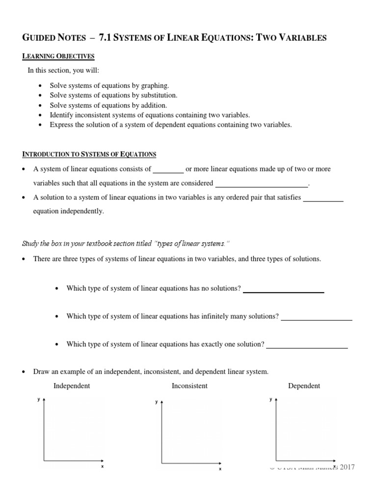 Guided Notes Section 7 12 | PDF | System Of Linear Equations | Equations