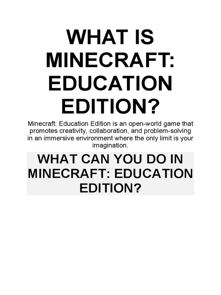 What Can You Do in Minecraft Education Edition? PDF