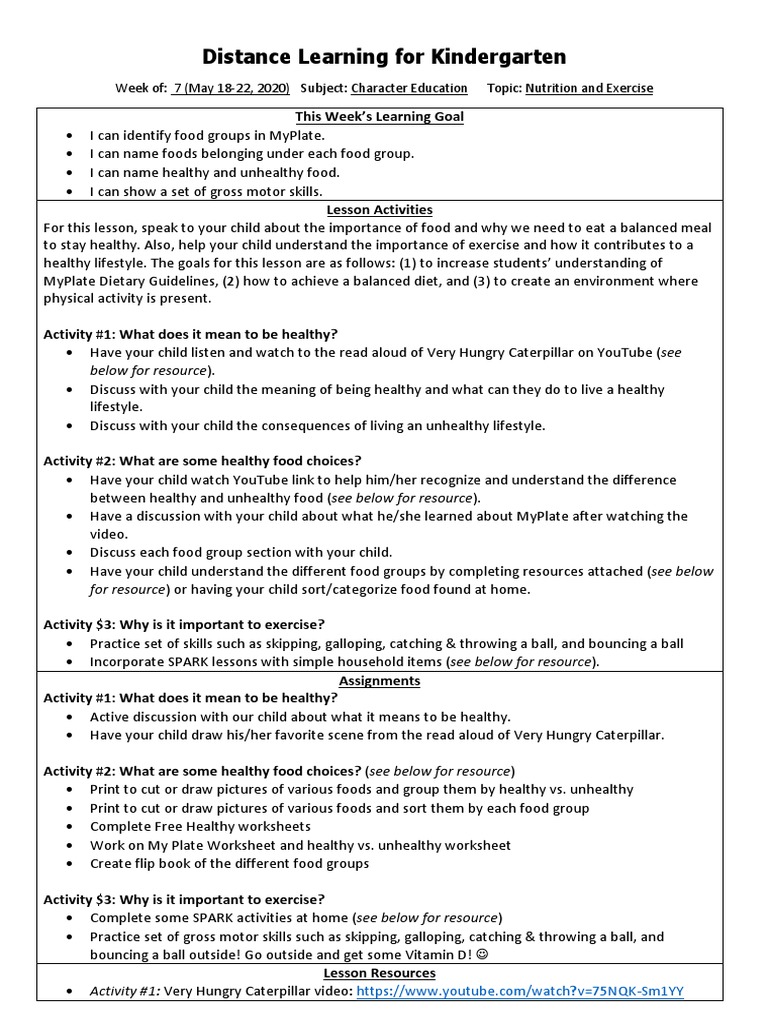 Kinder Week 7 - Character Ed | PDF | Healthy Diet | Foods
