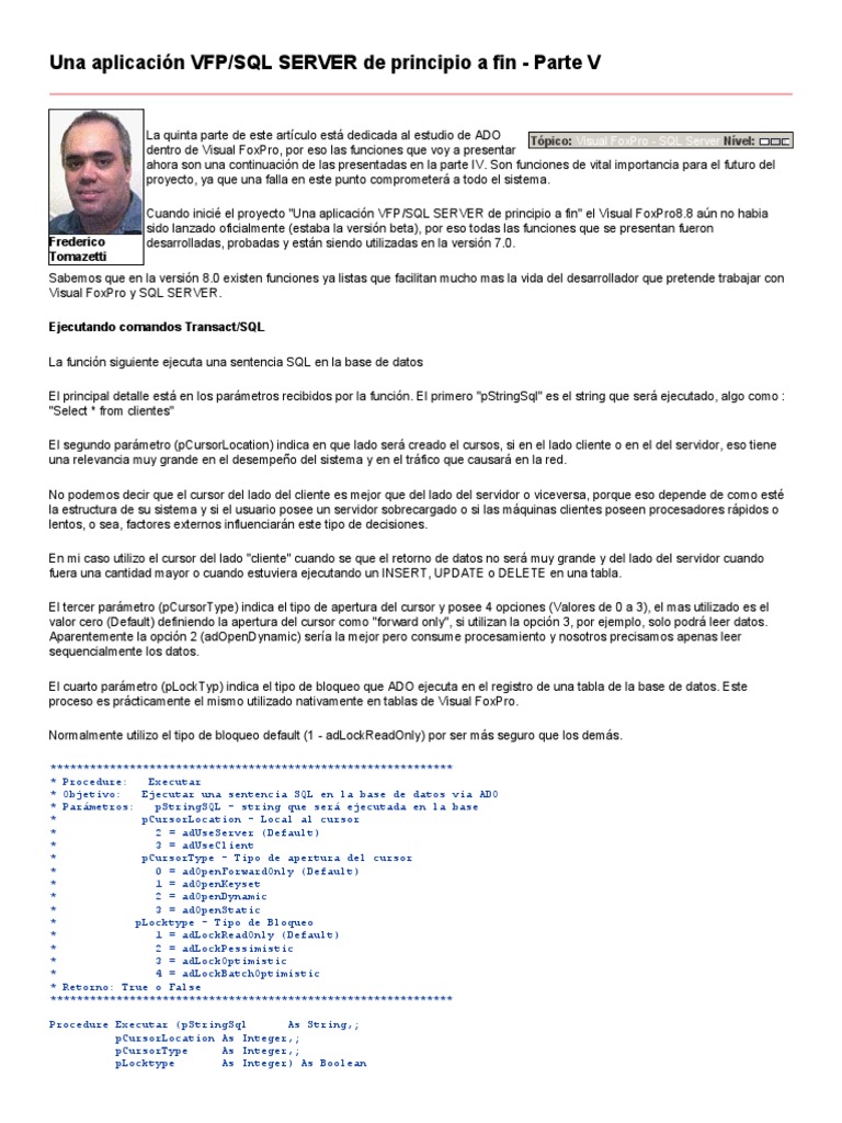 ADO en Visual FoxPro: Ejecución SQL | PDF | Active X Data Objects ...