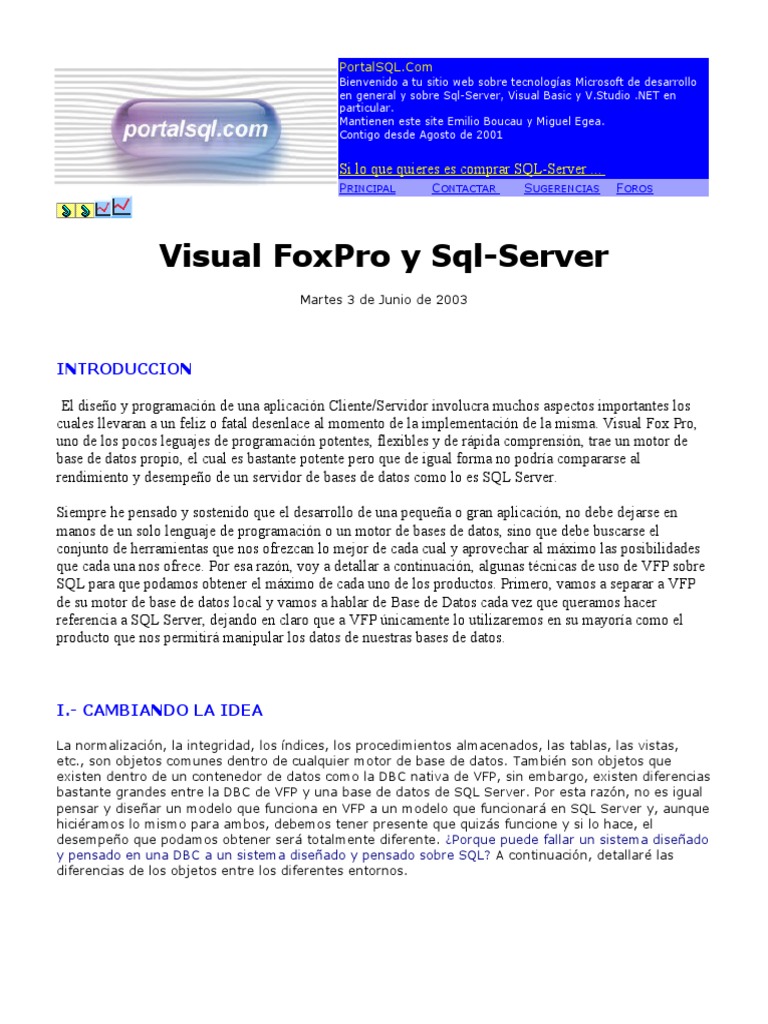 Visual FoxPro y Sql-Server | PDF | Servidor SQL de Microsoft | SQL