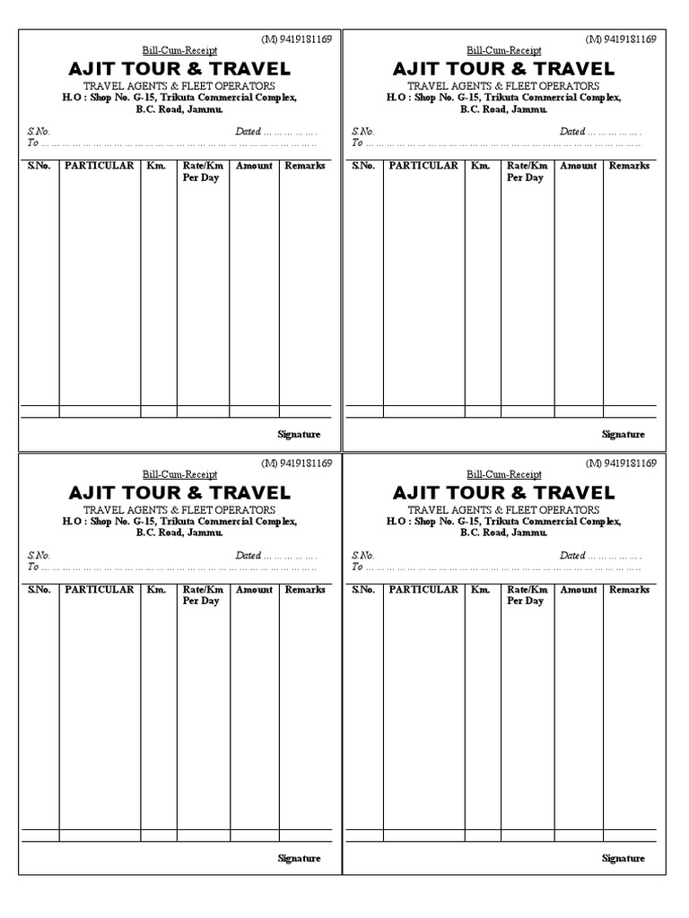 Tour & Travel Bill PDF Airlines Tourism