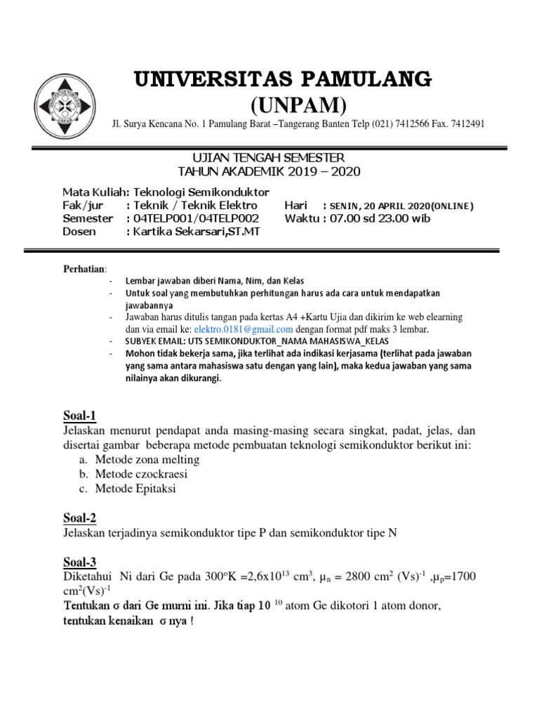 Soal Uts Teknologi Semikonduktor Reg A Pdf