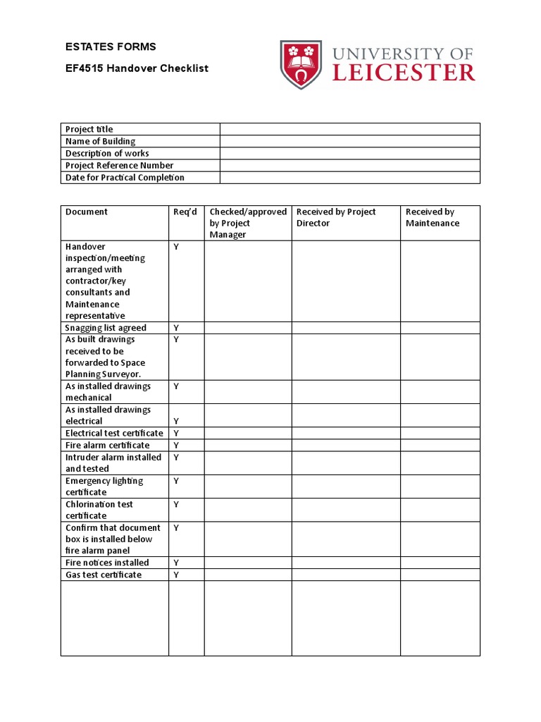 Building Handover Checklist Guide | PDF