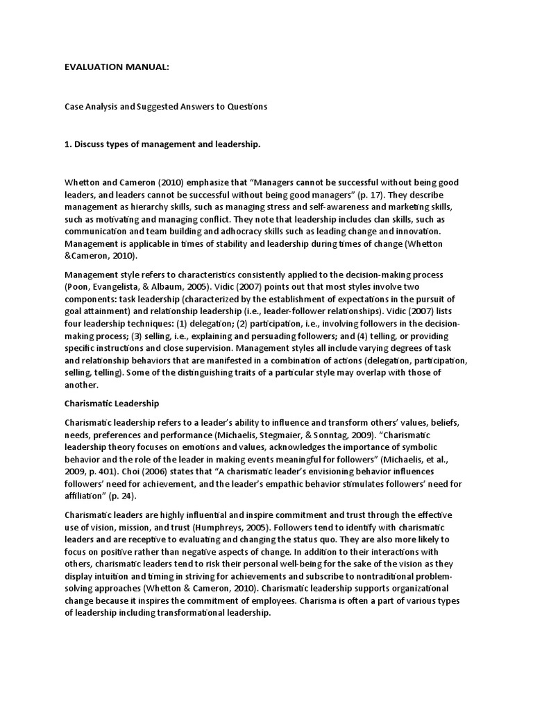 Evaluation Manual:: 1. Discuss Types of Management and Leadership | PDF ...