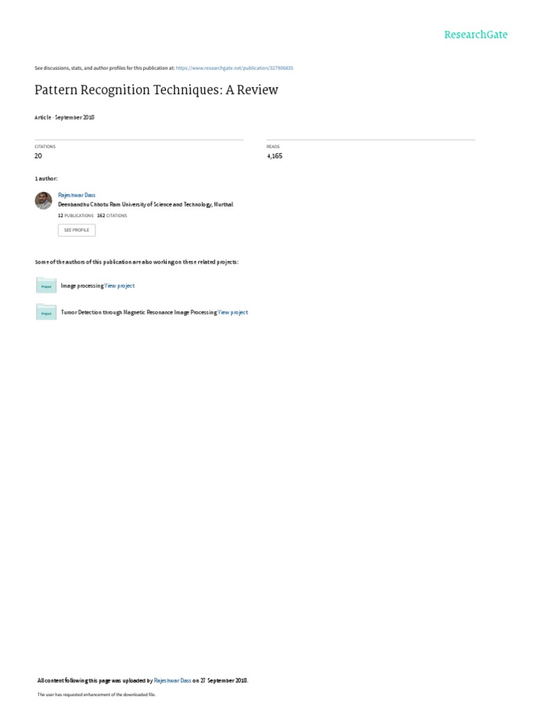 Pattern Recognition Techniques Review | PDF | Principal Component ...
