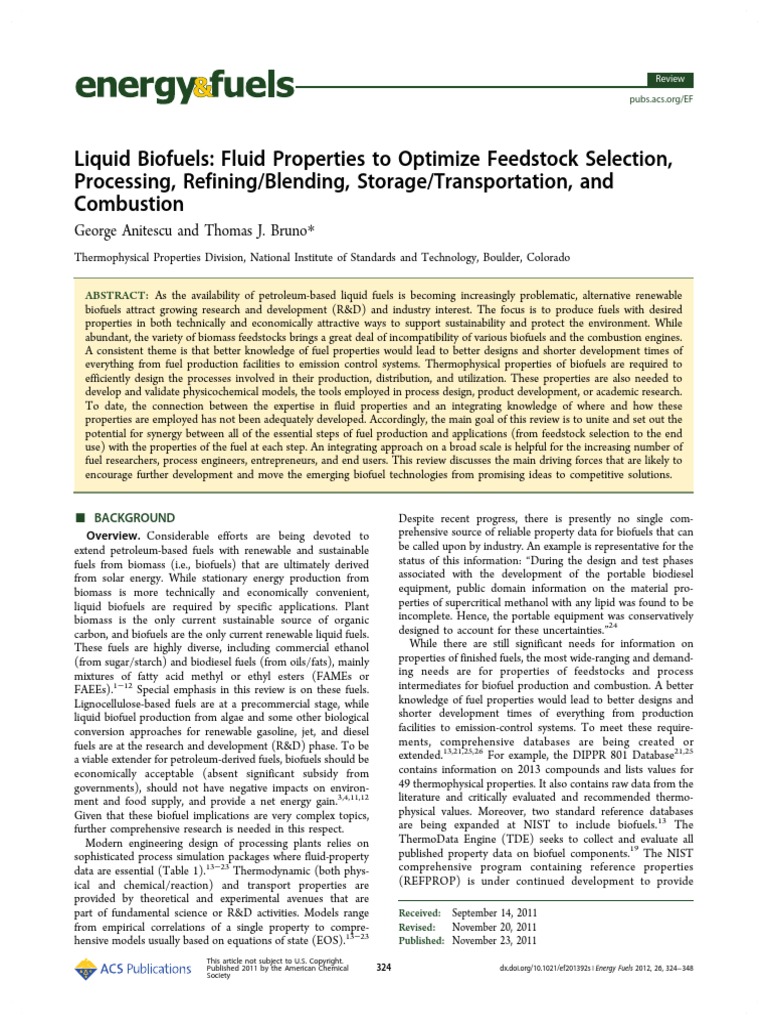 Liquid Biofuels: Fluid Properties To Optimize Feedstock Selection ...