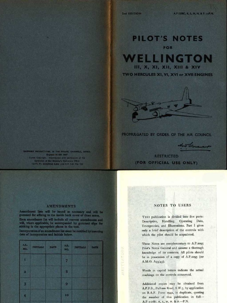 (Aviation) - (Manuals) - Vickers Wellington Pilot's Notes PDF | PDF