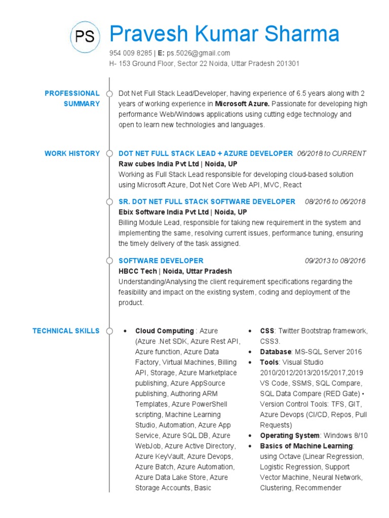 Dot Net Full Stack Developer Resume | PDF | Microsoft Azure | Microsoft ...
