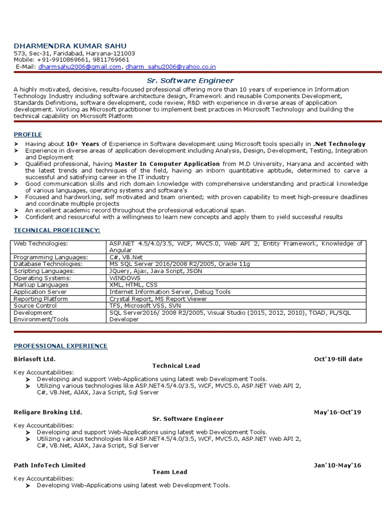 Senior Software Engineer Profile | PDF | Web Application | Application ...