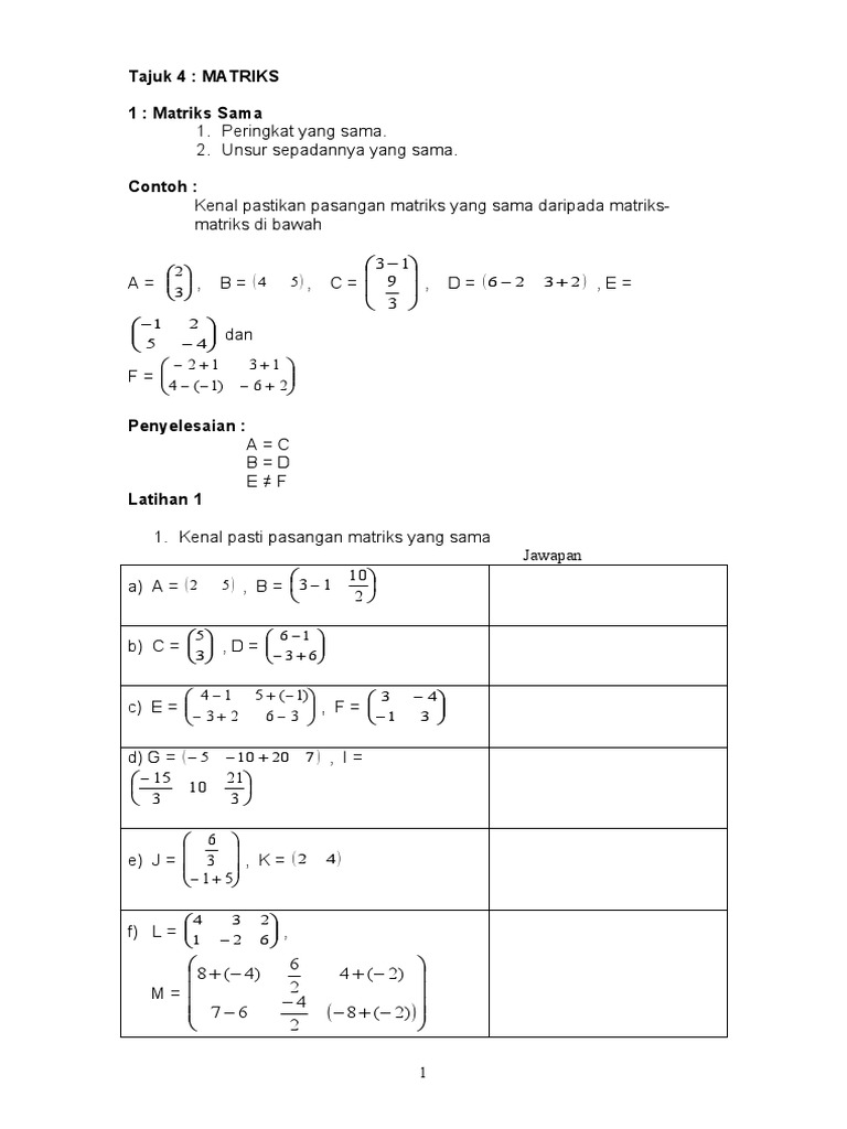 Tajuk 4 Matriks Pdf