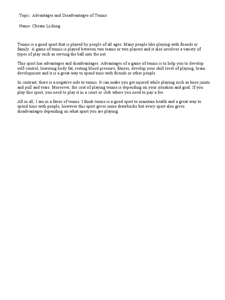 Advantages and Disadvantages of TENNIS PDF