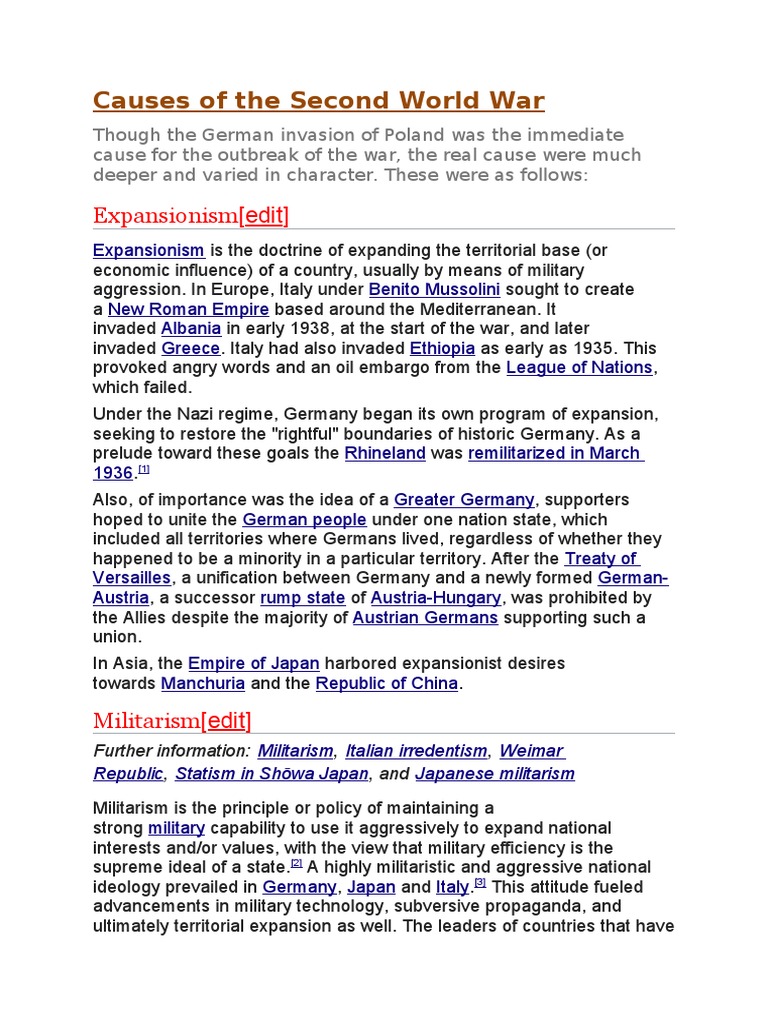 Key Causes of World War II Explained | PDF | Militarism | World War II