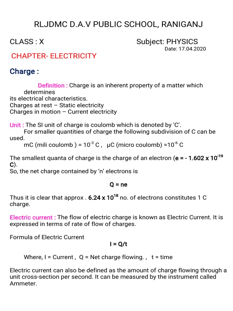 Class 10 Physics: Electricity Basics | PDF
