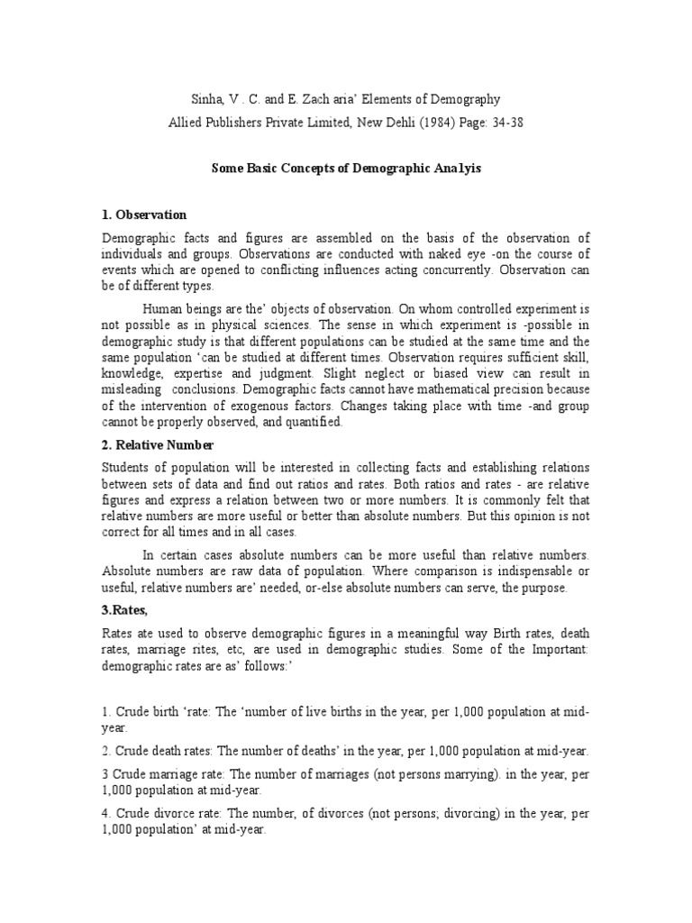 Basic Concepts of Demographic Analysis PDF Total Fertility Rate