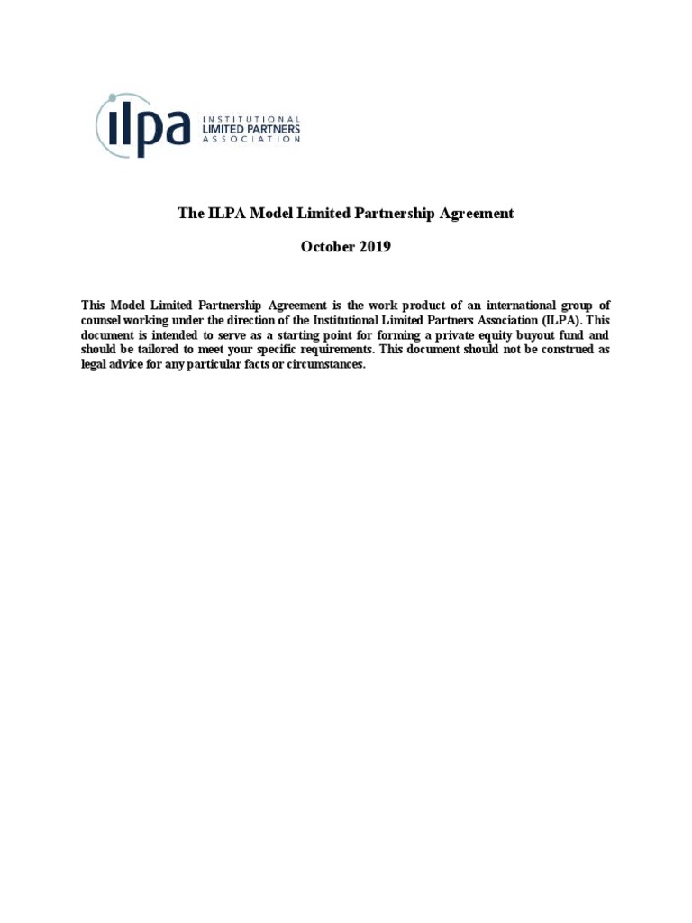 ILPA Model Limited Partnership Agreement | PDF | Securities Act Of 1933 ...