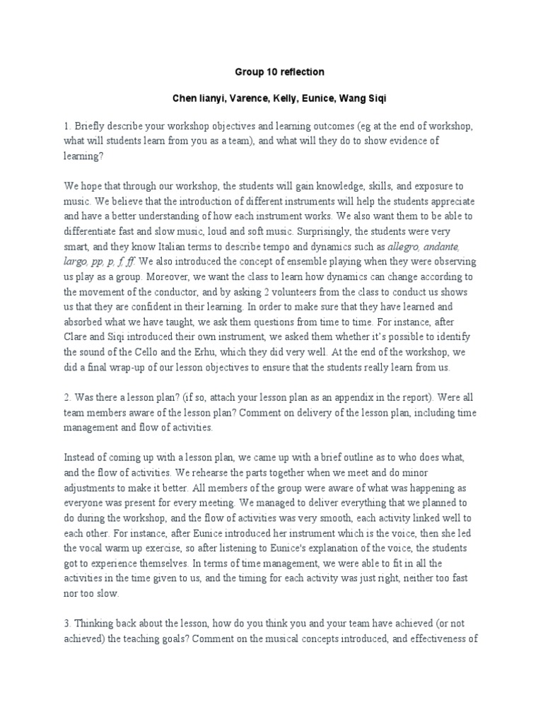 Group 10 Reflection | PDF | Conducting | Lesson Plan