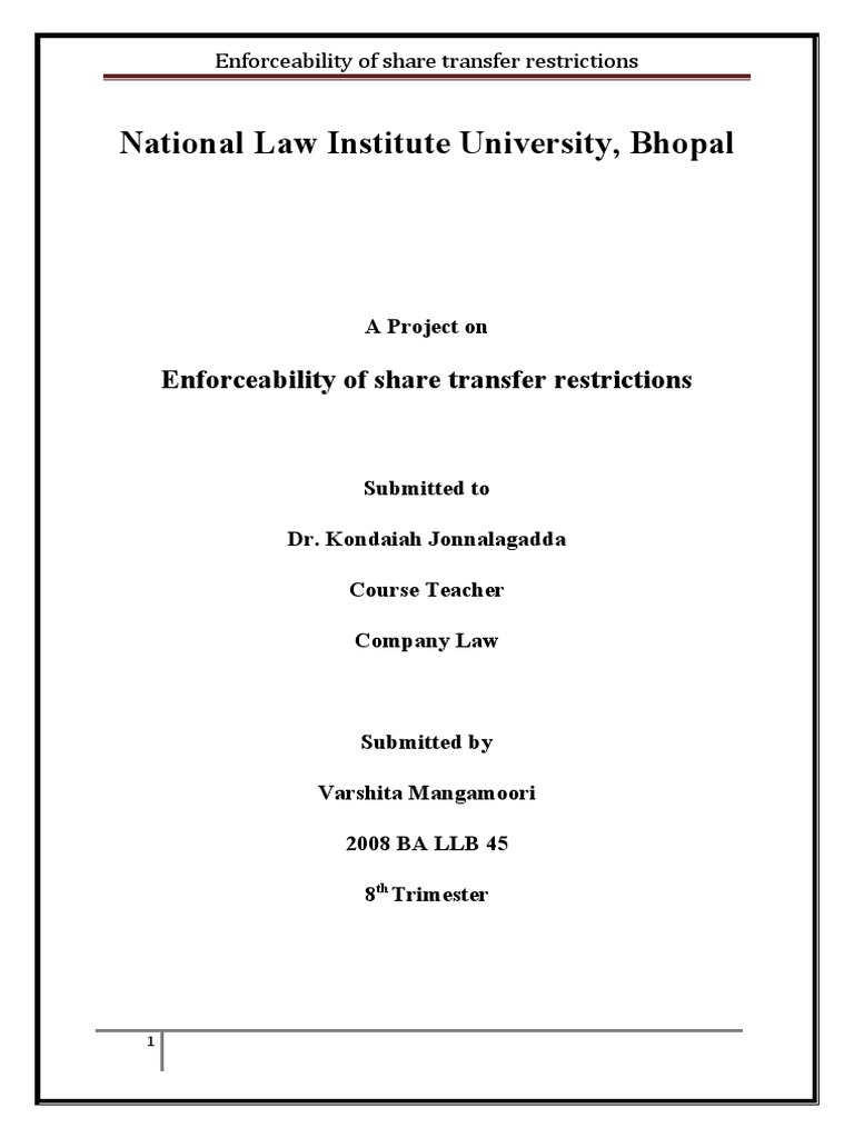 Share Transfer Restrictions Enforceability | PDF | Arbitration | Treaty