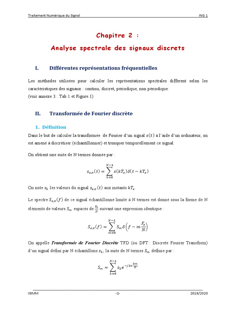 Analyse Spectrale et TFD des Signaux | PDF | Transformation de Fourier ...