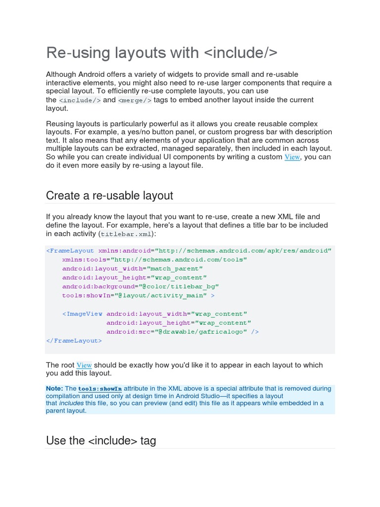 Reusing Layouts with Tag | PDF | Xml | Computer Engineering
